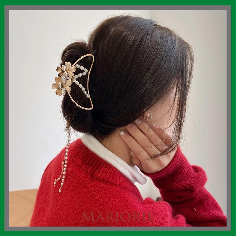 INS Korean Jepit rambut Square Acrylic Hair Claw Clip girl Women Fashion Gold Geometric Hairpin Pita Mutiara-MJD
