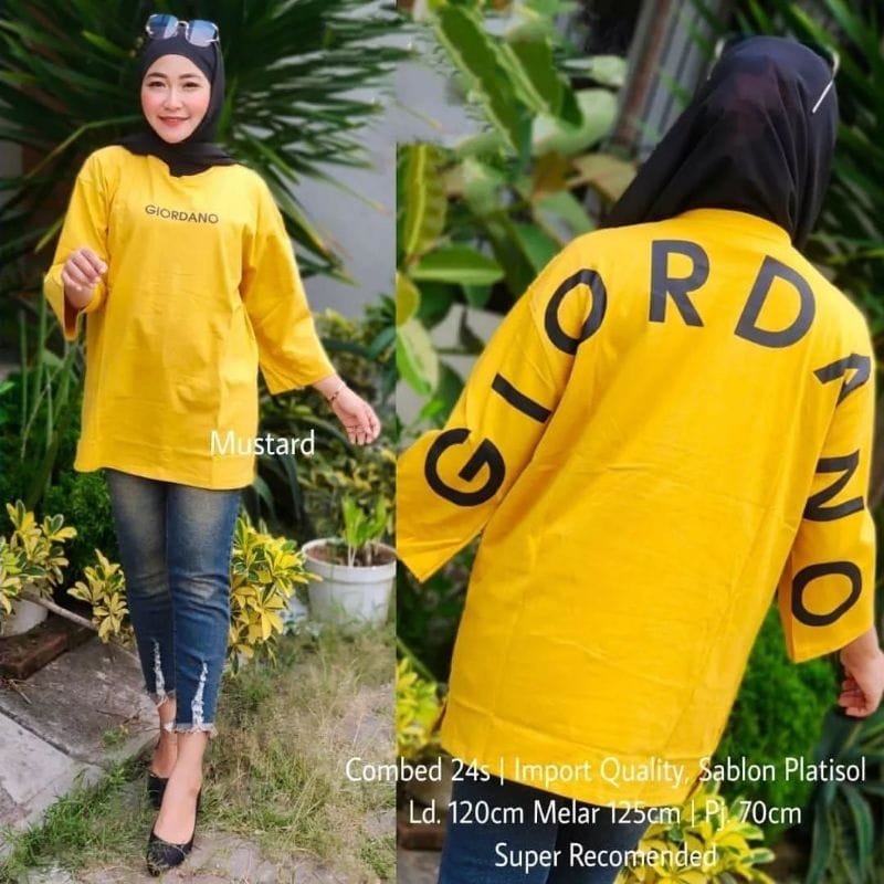 Giordano Top Baju Atasan Wanita Kekinian Blouse Wanita Jumbo Ld120cm Kaos Oversize Matt Combed Aksen Sablon