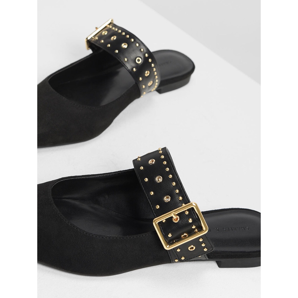 BELT SLOPPERS / STUDDED BUCKLE MULES - 0160