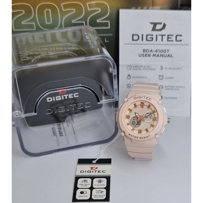 JAM TANGAN WANITA DIGITEC DA 4100 / DIGITEC 4100 / BDA 4100 ORIGINAL TALI RUBBER ANALOG DIGITAL