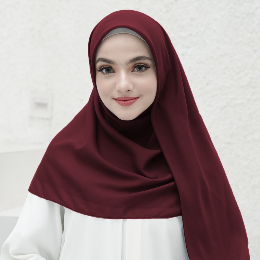 MANDJHA Essential Burgundy 48 Scarf By IVAN GUNAWAN - Jilbab Hijab Segi Empat Polos ORIGINAL MANDJHA