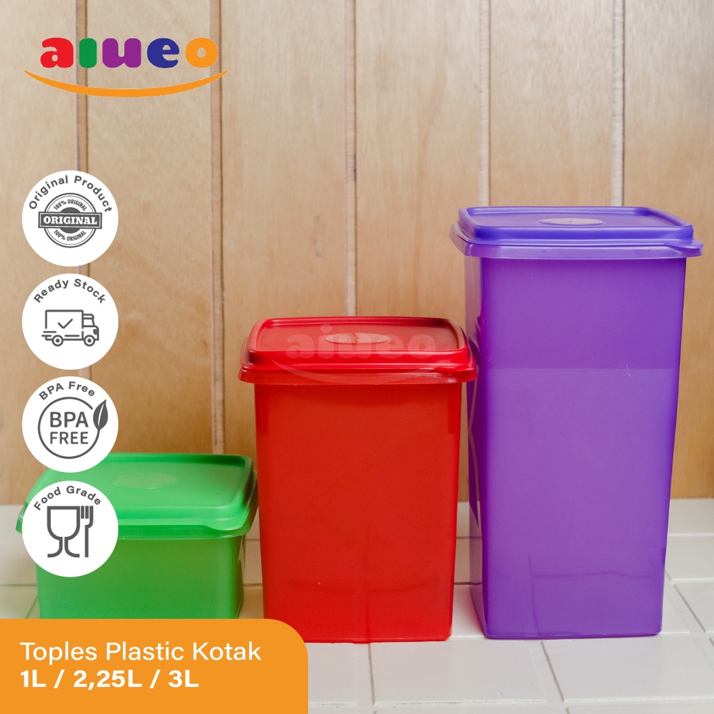 Toples Plastik Serbaguna Kotak Set 3 Pcs - Toples Plastik Kotak - Toples Bumbu Serbaguna - Toples Kerupuk