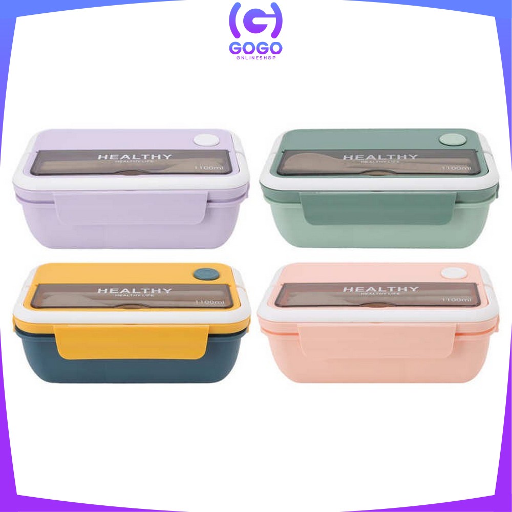 GOGO-C718 Kotak Tempat Makan Set Free Sendok Garpu dengan Pegangan Anti Tumpah / Tempat Bekal Bento Box BPA Free