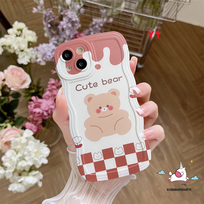 Casing Mi 11T Pro Redmi Note10 10s 9s 9Pro 11Pro+8 9 Note 11s 11 10 Pro Max Redmi 12C A1 9T 10 9A 9C 9 10A 10C A1+POCO X3 NFC Pro M3 Beruang Kartun Lucu Lembut Casing Belakang Wavy Edge