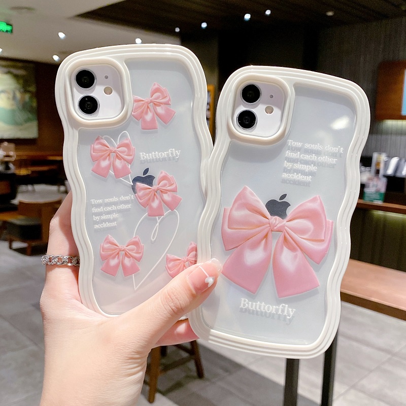 (2 In 1) Case Pelindung Handphone Motif Pita Pink Untuk iPhone 14 13 12 Pro MAX 11 X XR XS MAX