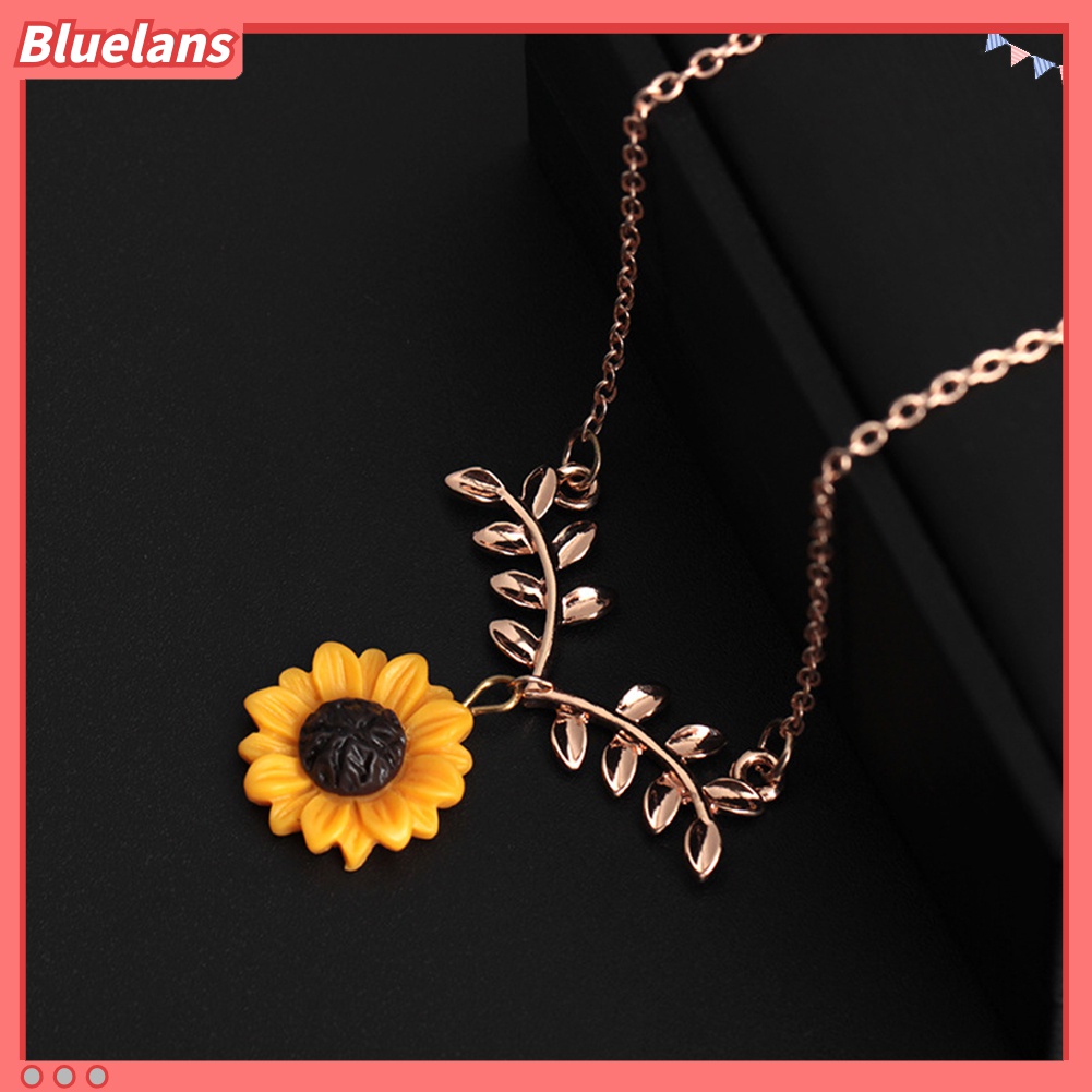 Set Perhiasan Kalung Anting Stud Rantai Klavikula Bentuk Daun Bunga Matahari Untuk Wanita