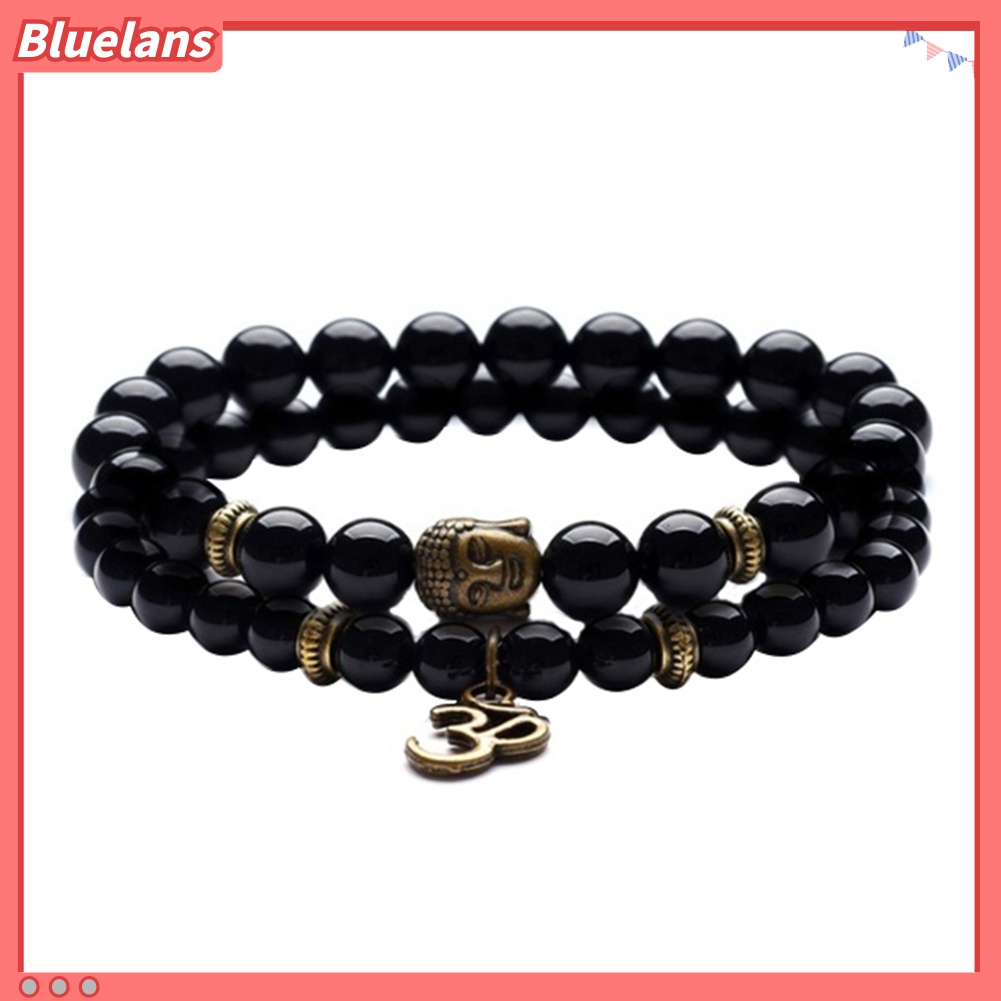 2pcs / Set Gelang Liontin Manik-Manik Kepala Buddha Gaya Vintage Untuk Unisex