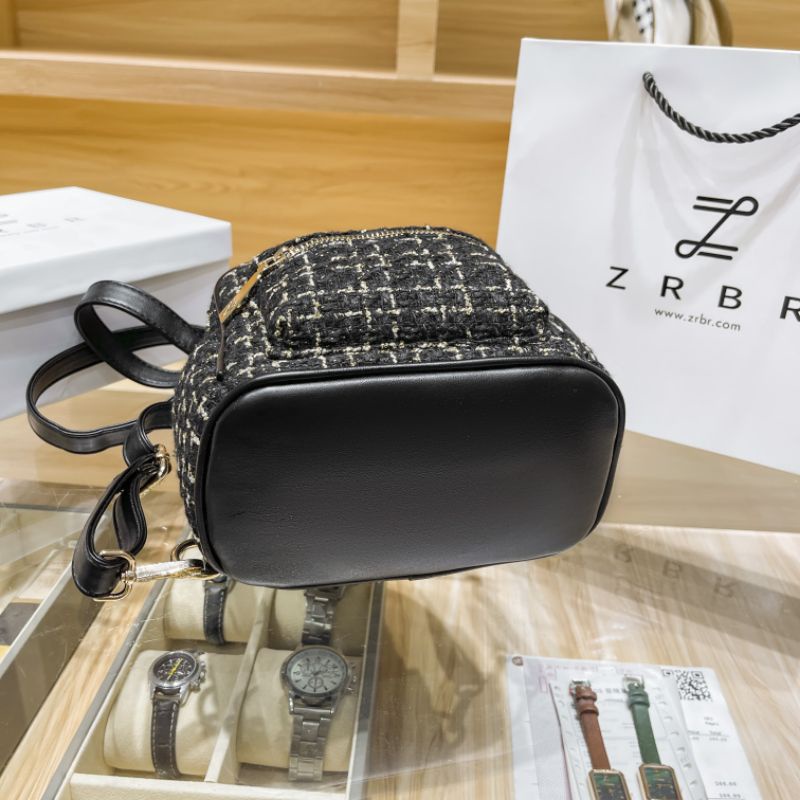 ZRBR - Tas Ransel Wanita Import Backpack Mini Cewek Stylish Korea - Tweed Trapez Backpack #9037-6