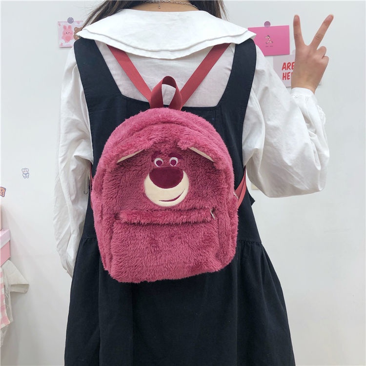 ❀¤❁Sera Impor Kartun Ransel Boneka Mewah Lucu Strawberry Bear Bahu Tas Mewah Tas Siswa Tas Sekolah Ransel Wanita