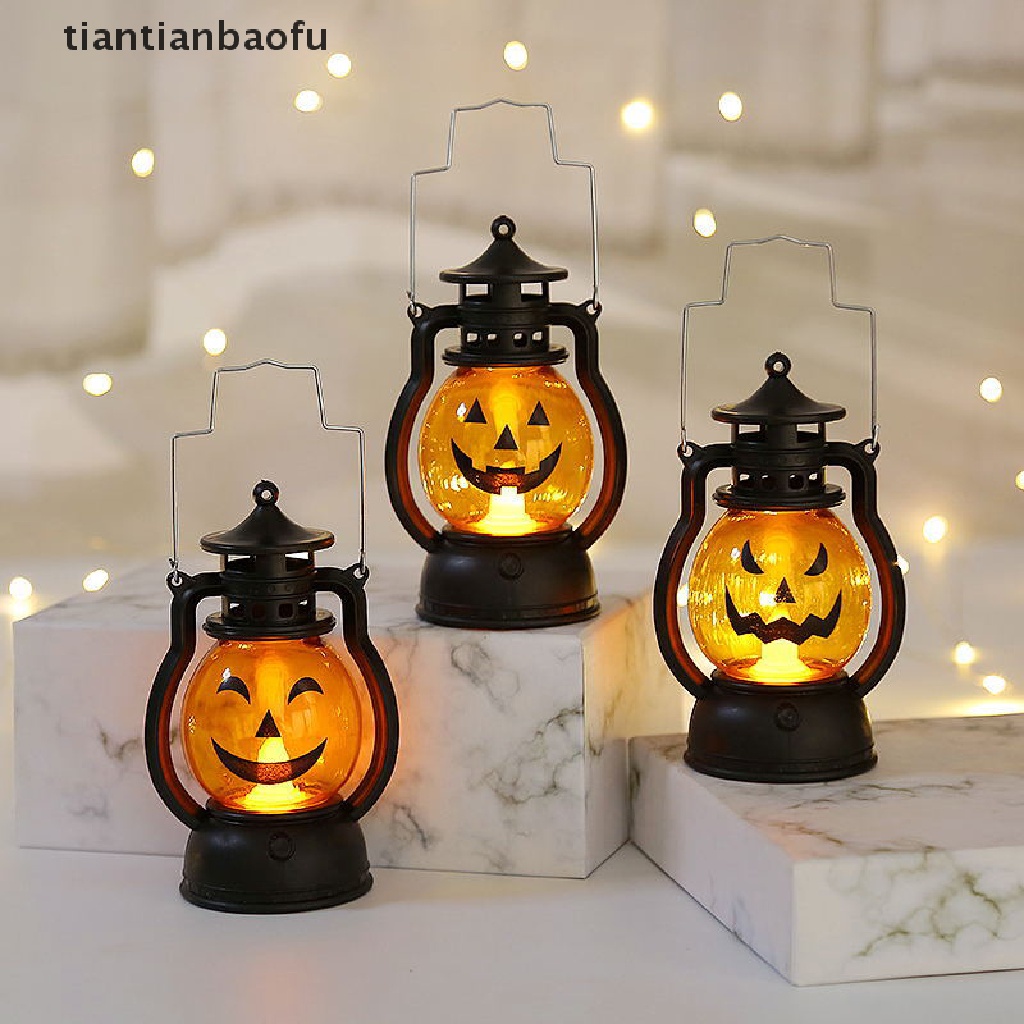 [tiantianbaofu] Pumpkin Skull LED Pony Oil Lantern Halloween Decor Prop Creative Bar Party Light Boutique