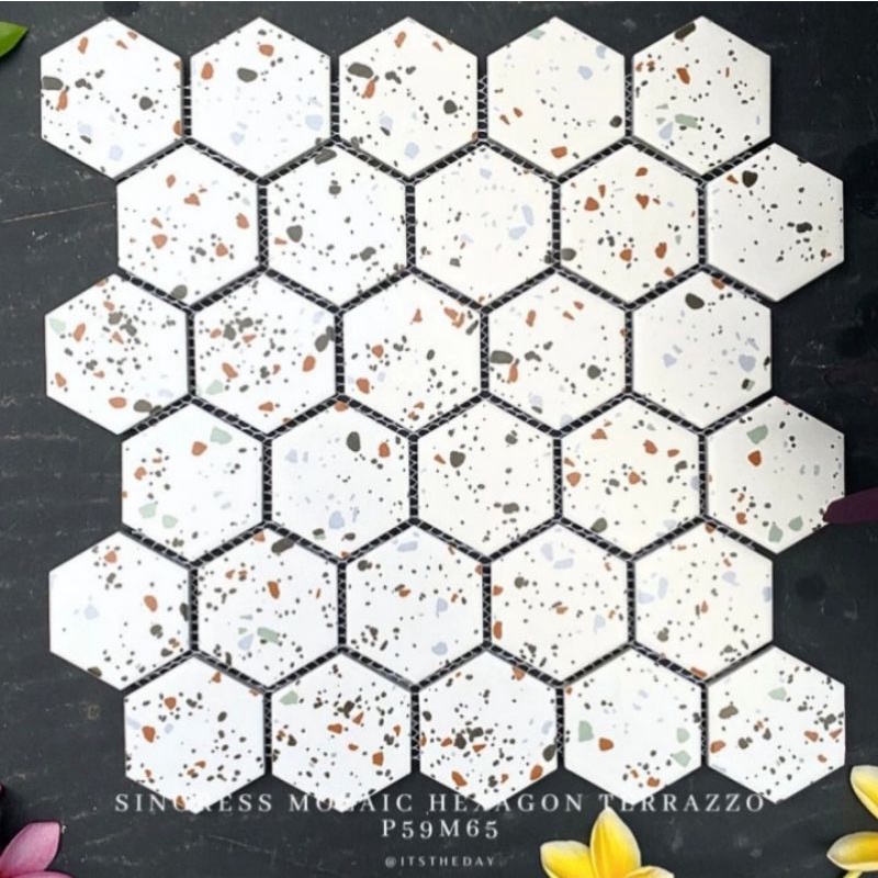 Mozaic Singress Mozaik Porcelain Hexagonal Terrazzo Matte P59M65 Mozaik Terrazzo Mozaic Terrazzo Ker