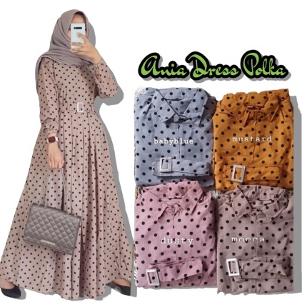 #ANIA14 Baju gamis Polkadot Dress Gamis Muslim Wanita Premium Terbaru Kekinian Murah Berkualitas