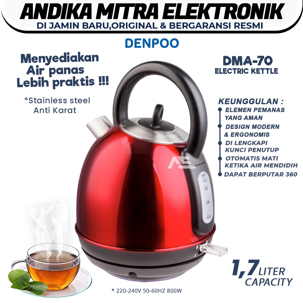 Kettle DMA 70 Ketel Listrik 1.7 Liter Stainless Steel Pemanas Air Praktis dan Super Hemat Listrik