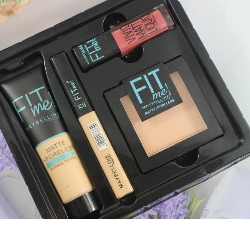 11.11✔️Maybelline Make Up Set Fit Me 4in1 / Paket 4 in 1 Foundation + Concealer + Bedak Padat + Lipc