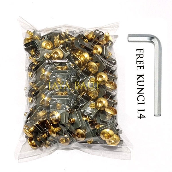 100 Pcs Baut Klip Yamaha Gold Kunci L / Baut Klip Yamaha Jupiter mx Nmax Aerok Lexi R15 Mio Verga Gold