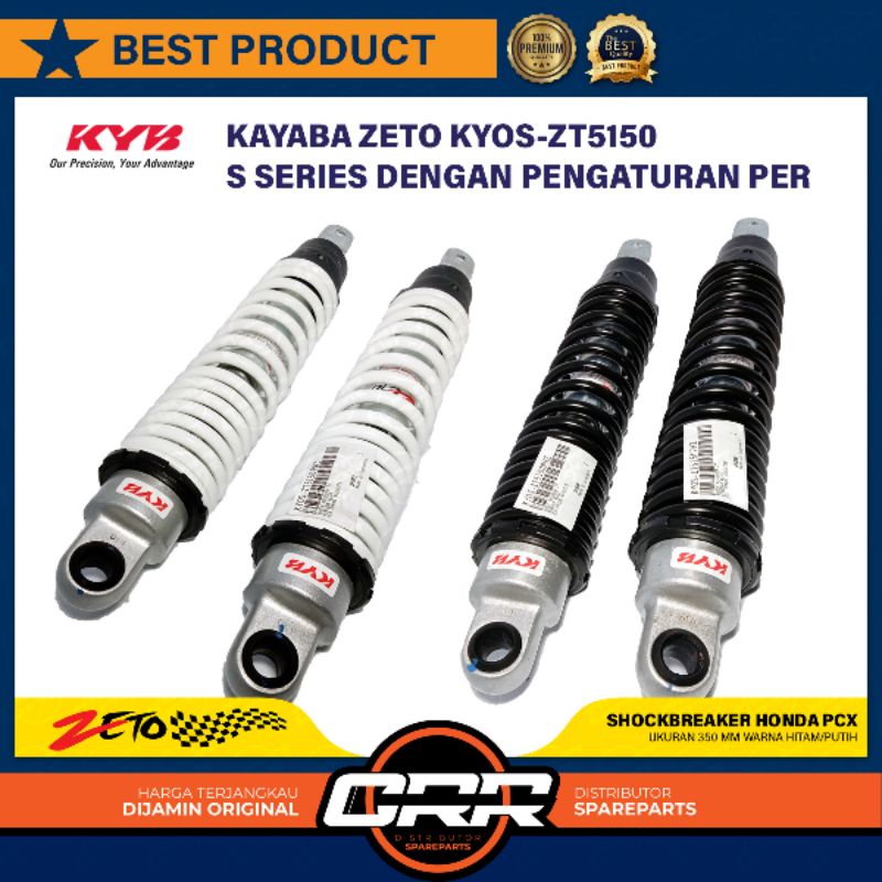 Shockbreaker Shock Belakang Kayaba Zeto Honda PCX Tipe KYOS ZT 5150 Warna Hitam dan Putih ukuran 350