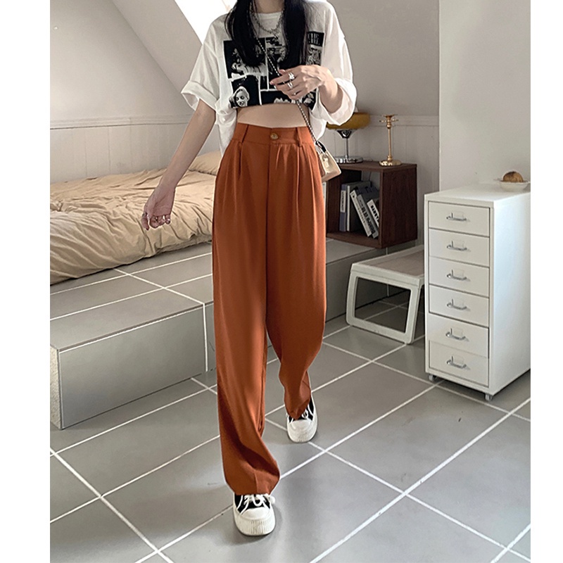 [5 warna]Celana panjang wanita import Korean style loose dan celana lebar kaki kasual  high waist/wanita Korea semua pertandingan kasual longgar