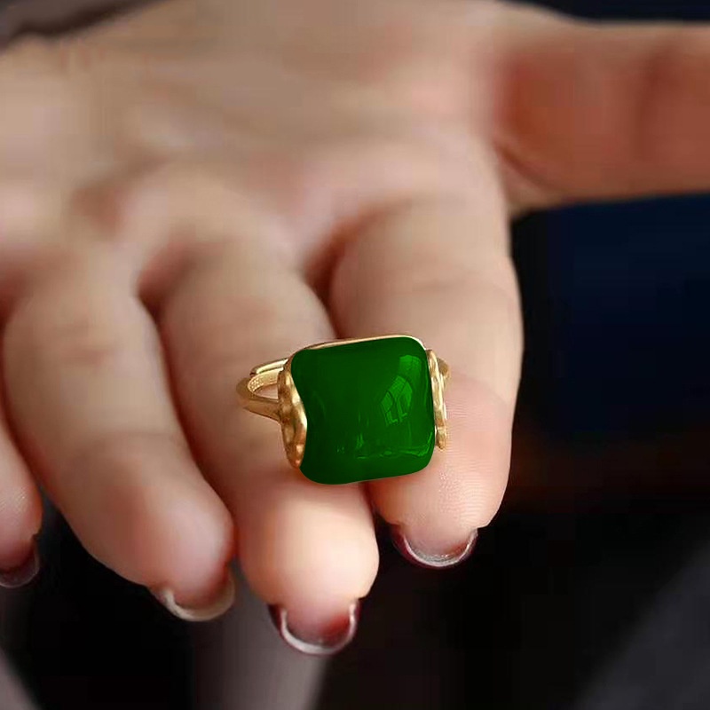 Goldkingdom Fashion Perhiasan 24K Bangkok Aksesoris Ready Stock Hetian Jade Ring for Woman Lapis Emas Asli Kadar 375 Gaya Retro Klasik Angan-Angan Awan Cincin Yang Dapat Disesuaikan