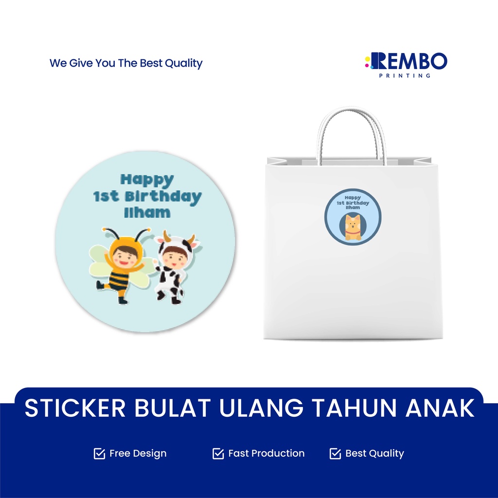 Sticker Bulat Ulang Tahun Anak / Stiker Ultah / Free Design Template / Birthday Sticker