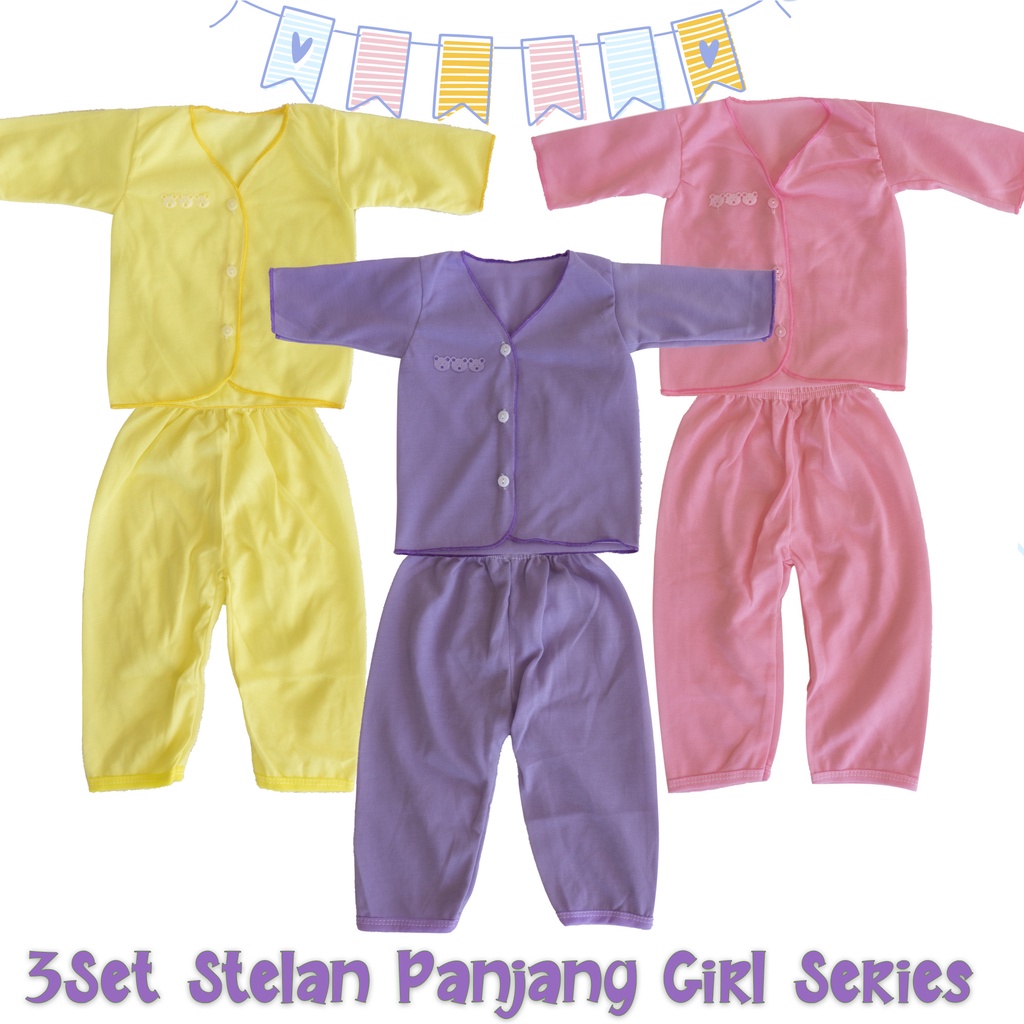 3Set Setelan baju bayi harian Newborn polos laki laki perempuan Baju bayi Panjang Baju bayi Pendek Baju bayi Kutung Panda Bagus Paket Hemat dan Murah