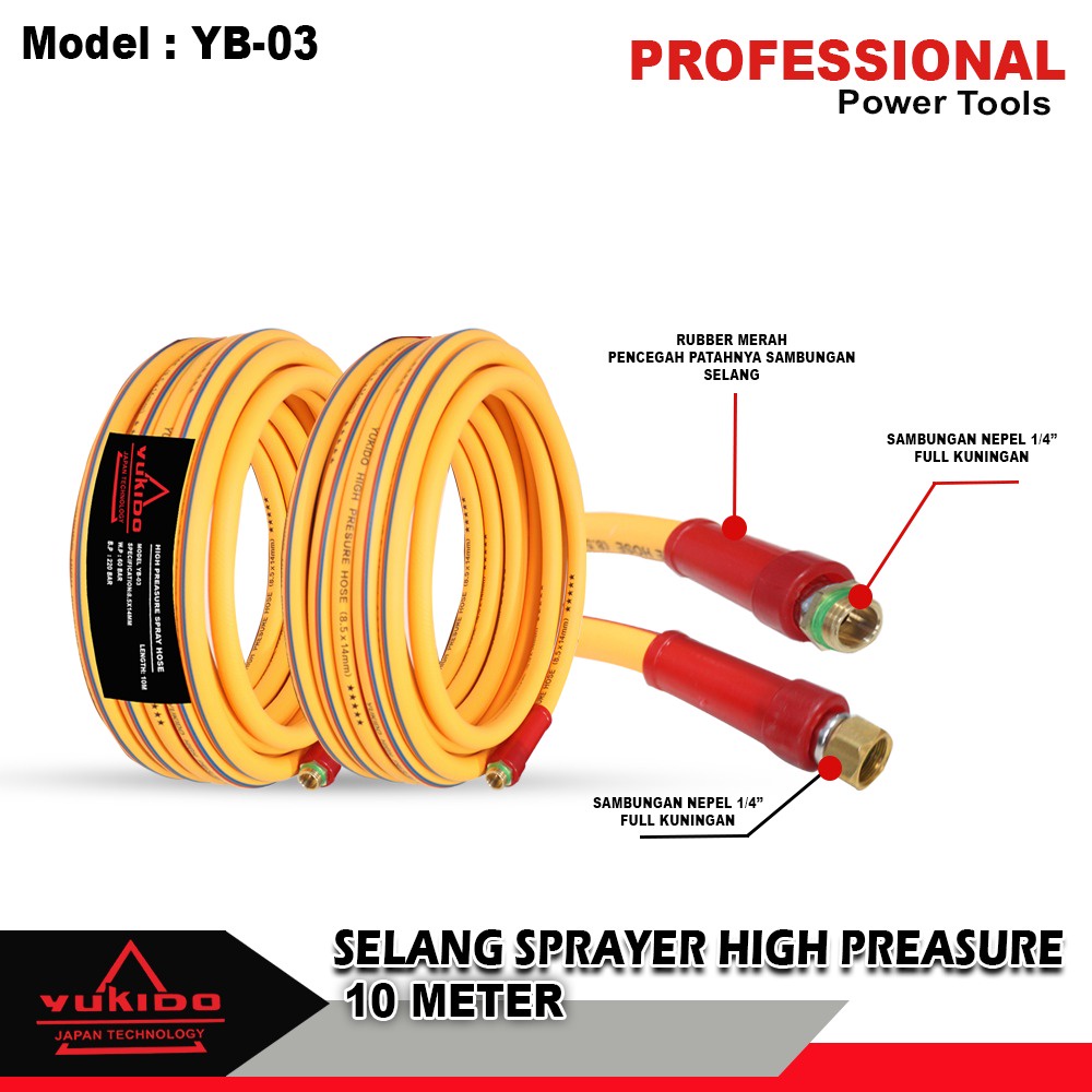 PAKET STEAM YUKIDO SELANG KOMPRESOR 10M SELANG ANGIN COMPRESSOR HOSE KUNING 120 PSI SELANG HIGH PRESSURE