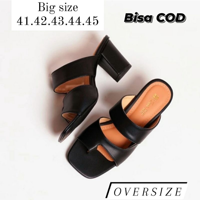 HIGHEELS Kulit Big Size Woman Super Besar 41.45 SLOP Jumbo Premium Cantik Hak7cm Sandal Hak Tinggi Pesta OVERSIZE Krem