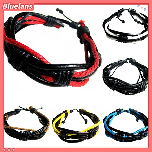 Bluelans Gelang Multilayer Bahan Kulit Imitasi Untuk Pria Dan Wanita