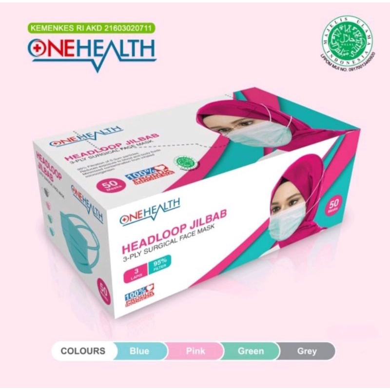 Onehealth Masker Medis Headloop Hijab 3 ply