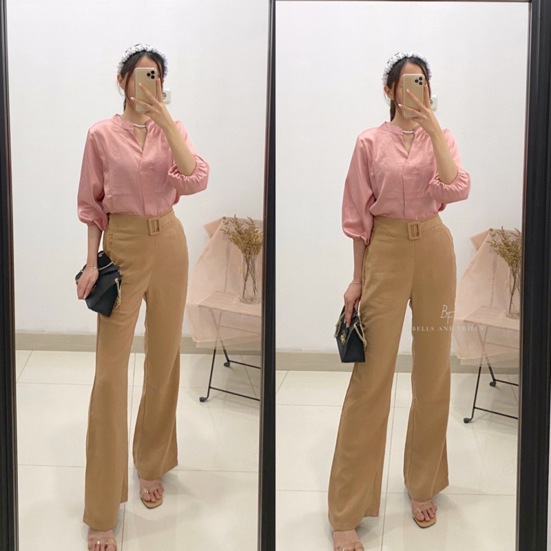 VANYA Cutbray Pants Kecil / Long Pants with Belt / Celana Cutbray Wanita / Kulot Petite Formal P15