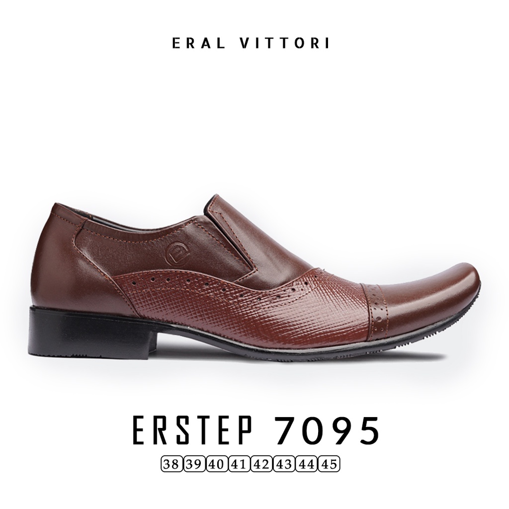 Eral Vittori - Erstep 7095 Sepatu Kantor Pria  Kulit Pantofel Formal Coklat