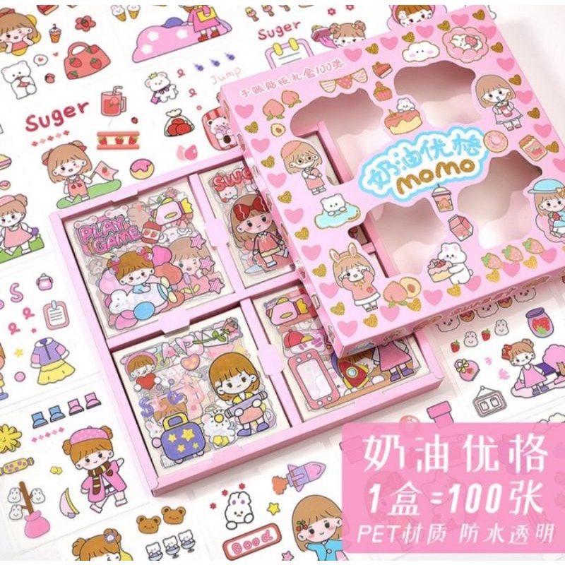 Stiker 2D Momo 25 PCS Aesthetic Cute waterproof-Warna Pink