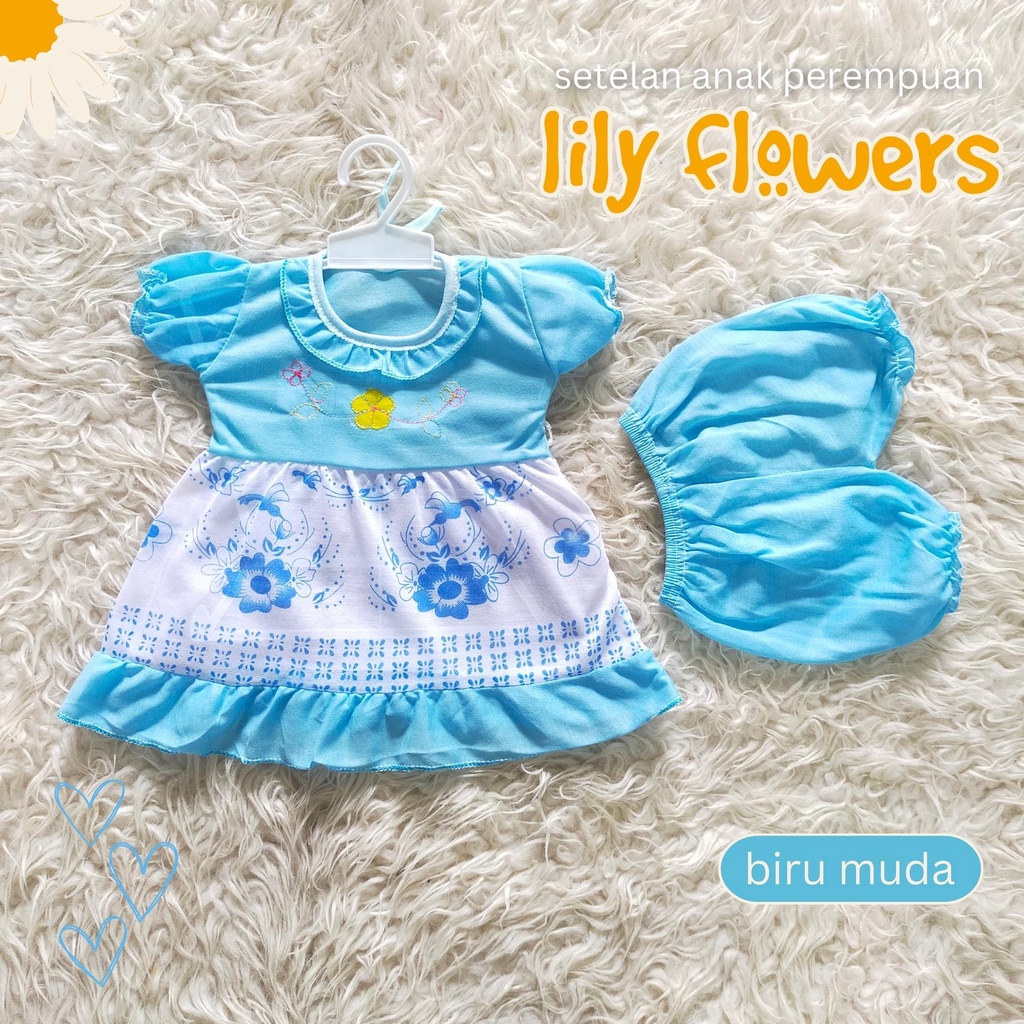 Setelan Anak Perempuan Motif Lily Flower Lucu Kekinian 0-9 bulan Setelan Ruffle - Set baju anak cewek stelan bayi