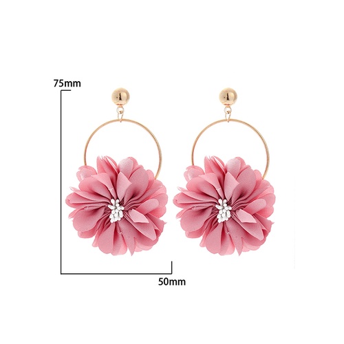 LRC Anting Tusuk Fashion Multi-layer Chiffon Cloth Lace Flower V3586X