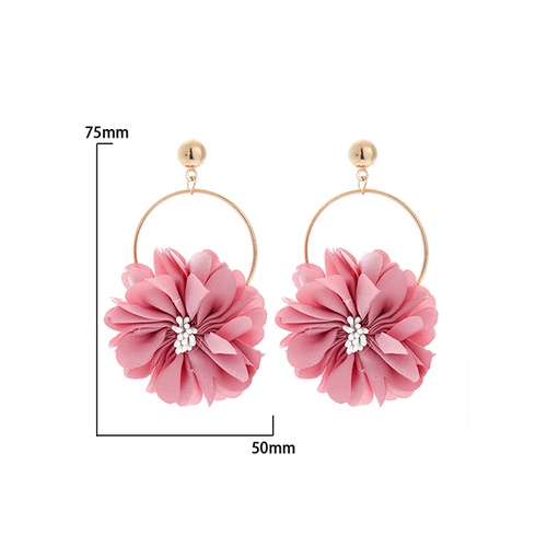 LRC Anting Tusuk Fashion Multi-layer Chiffon Cloth Lace Flower V3586X