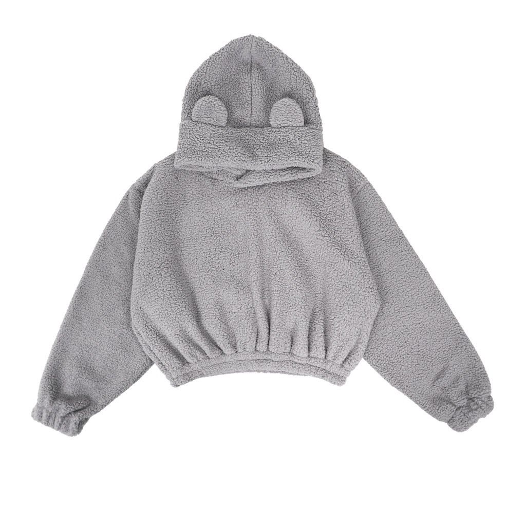 Sweater Hoodie Crope Cute Sherpa Bulu Domba