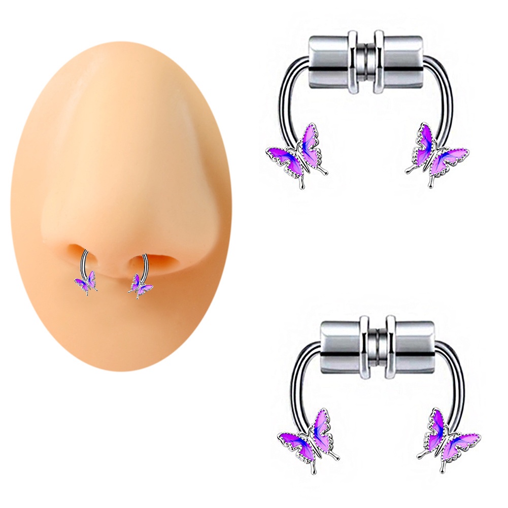 Cincin Klip Hidung Magnet Butterfly Bahan Stainless Steel