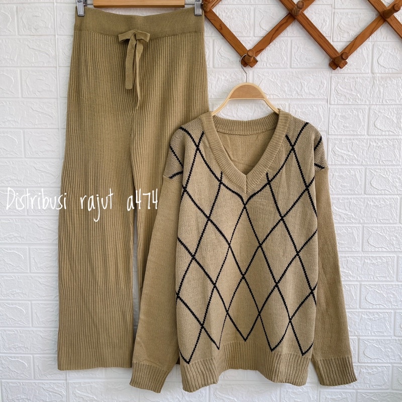 ONESET SWEATER HINATA OVERSIZE SETELAN ROK CELANA KULOT WANITA