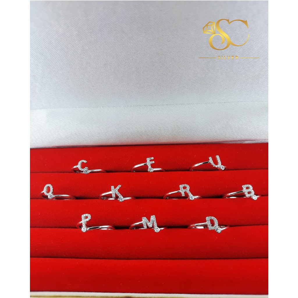 Cincin Wanita Huruf Perak Asli Silver 925 Lapis Emas Putih Model Cincin Huruf Wanita Perhiasan Perak