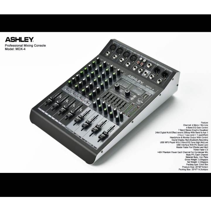 Mixer Audio 4 Channel Ashley MDX4 MDX 4 Efek Reverb Bluetooth Soundcard Recording Original