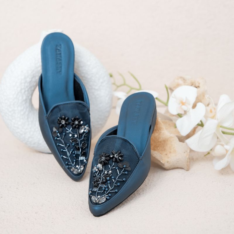 TANASKY - MALEIKA NAVY - 2cm Block Heels Sepatu Pesta Wanita - Sepatu Payet