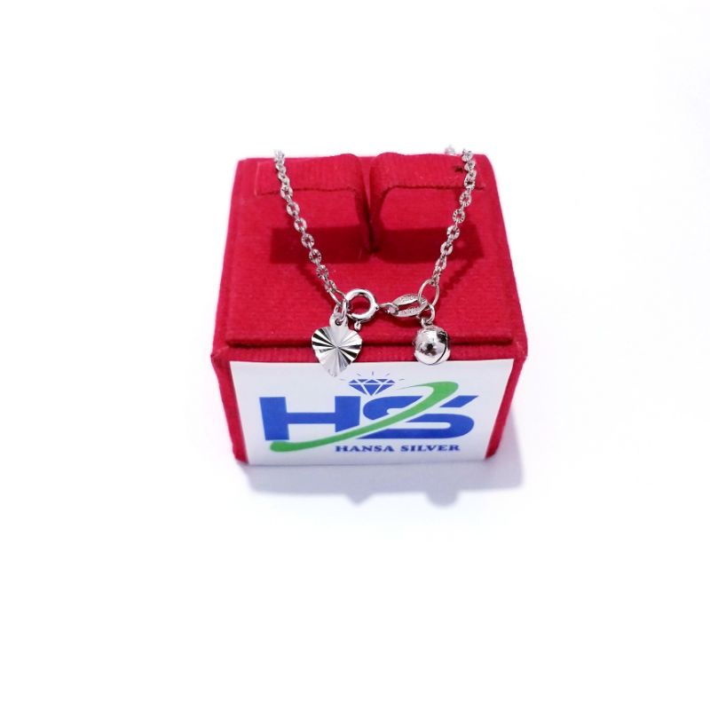Gelang Kaki Perak Silver Asli 925 Lapis Emas Putih Model Rantai Nori Ukir - Perak Asli 925 Anti Karat