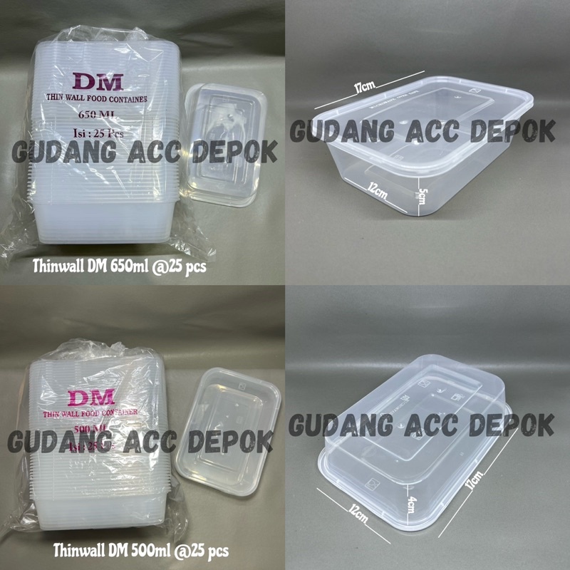 (ISI 25PCS) DEEMARK THIN WALL DM 500ML 650ML 750ML 1000ML / THINWALL KOTAK MAKAN PLASTIK PANJANG / T