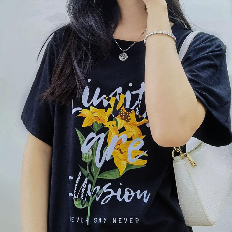 [littlecrab] Kaos Sablon Limits Are Illusion Never Say Never T-shirt Couple Unisex Gambar Bunga Kuning Simple Berkualitas Korean Style