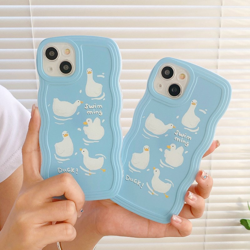 Soft Case Motif Bebek Biru Hijau Untuk iPhone 6 6S 7 8 SE 2020 Plus 7 + 8 + X XS XR 12 13 11 12 13 14 Pro mAX 14 Plus 14Pro mAX