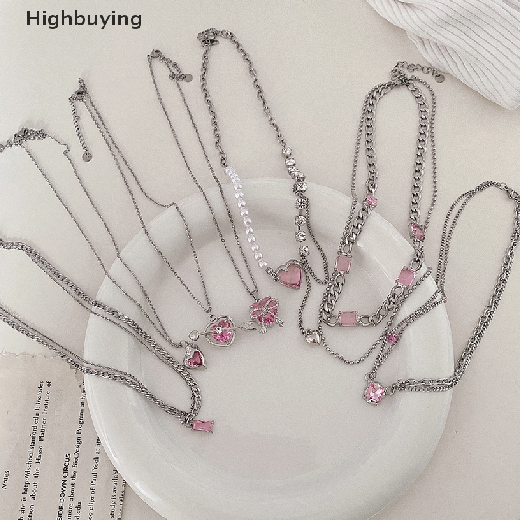 Kalung Rantai Choker Hias Liontin Hati Kristal Mutiara Warna Pink Untuk Wanita Glory