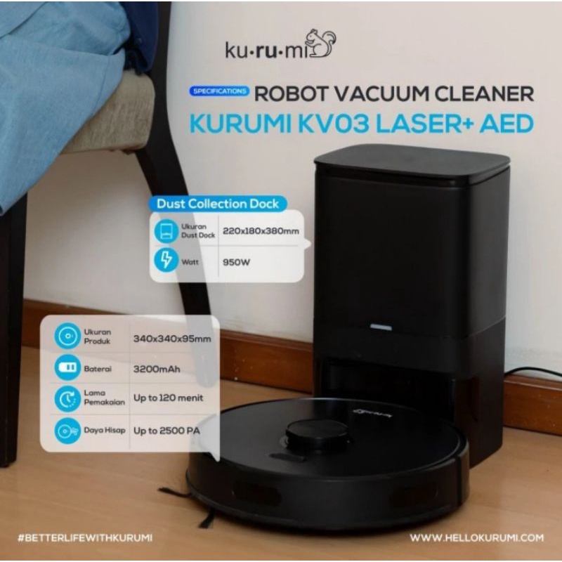 Kurumi KV 03 Laser+ Robot Vacuum Cleaner with AED Auto Empty Dustbin