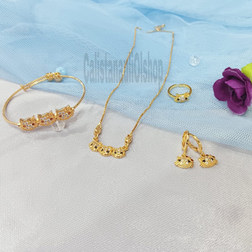 SET ANAK MATA HELLO KITTY PERHIASAN EMAS KOREA ANTI KARAT DAN ANTI LUNTUR