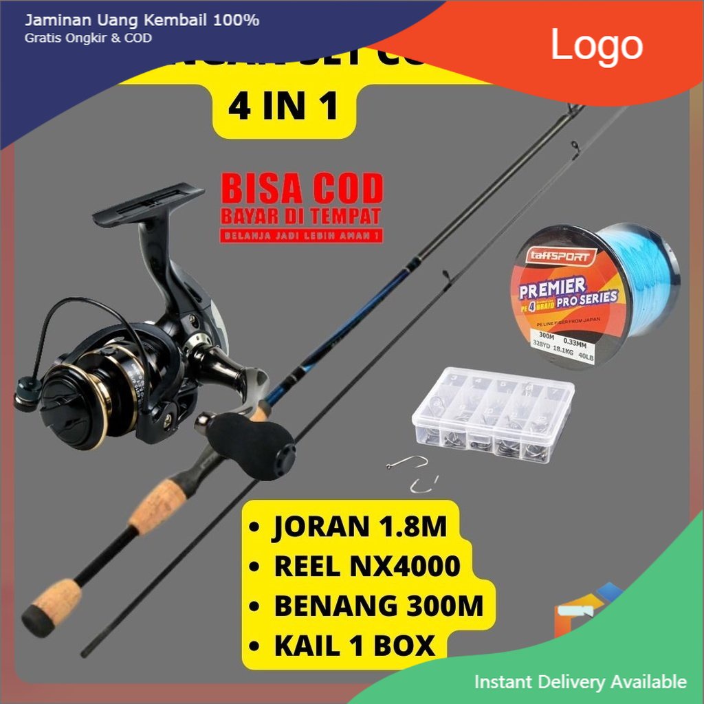 Paket Mancing Mania Joran Dan Reel Bonus Benang PE dan Mata kail Joran Stik Tongkat Rod Panjang 180c