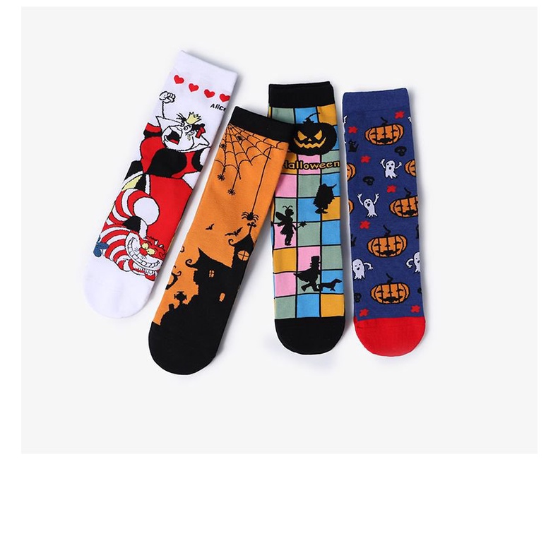 Kaus kaki Halloween dicetak kinerja tema Halloween aneh pertengahan betis labu kartun kaus kaki katu