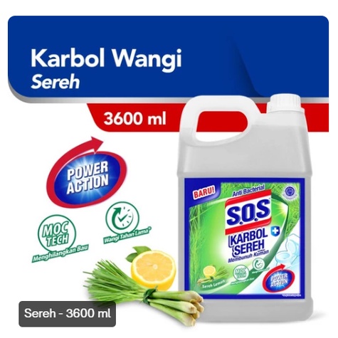 SOS Karbol Wangi Classic / Sereh - Galon / Jerigen 4000ml / 4 LT